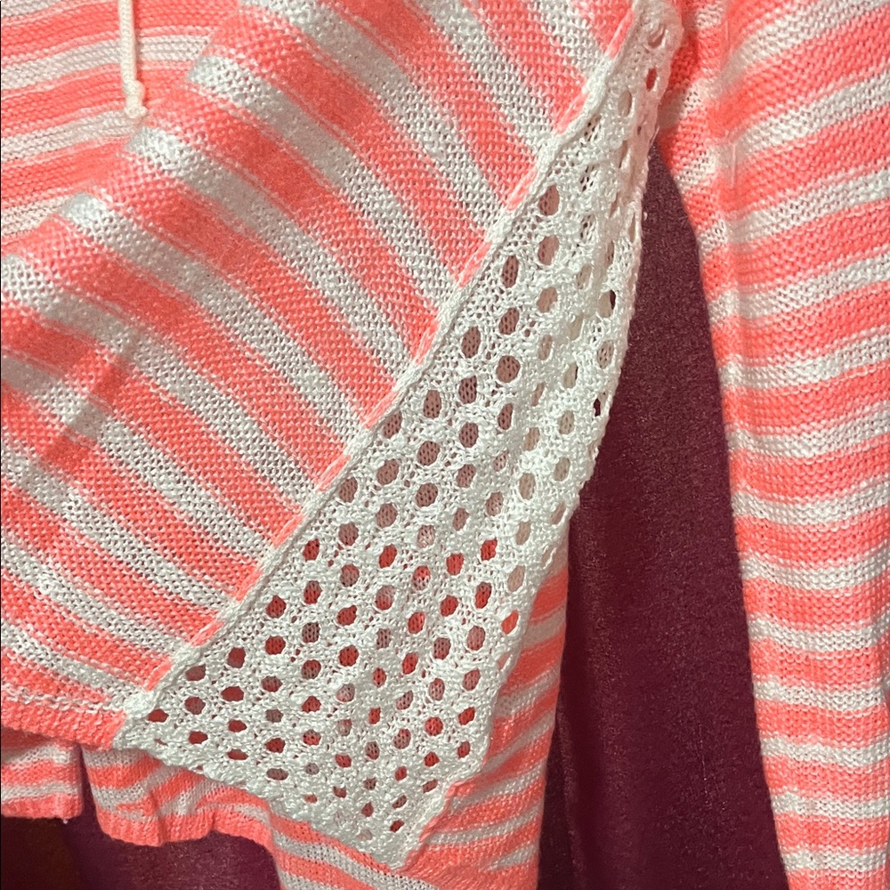 It's Our Time Coral and Cream Striped Hoodie - Picture 4 of 5